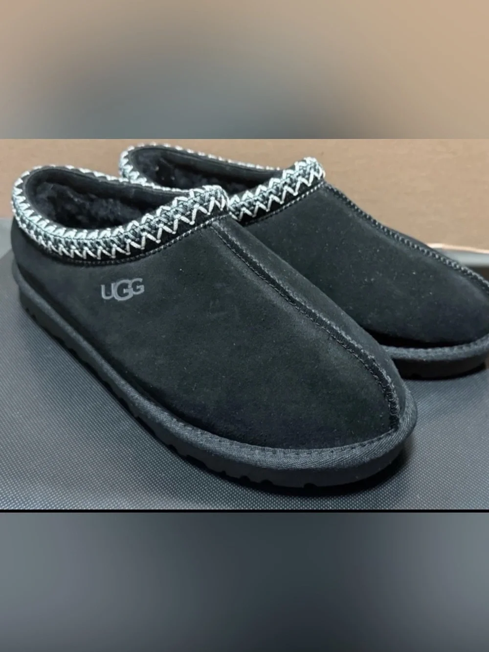 UGG Tasman Slippers Black Suede Sherling Lined Mule Men's Shoes US 8 UK 7 - Picture 3 of 11